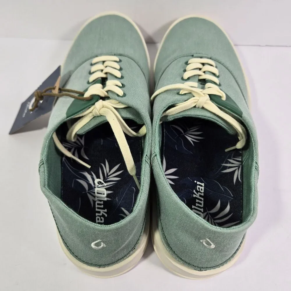 OluKai Tradewind Bamboo Mint Off White Canvas Lace Up Sneakers Shoes Mens 10.5